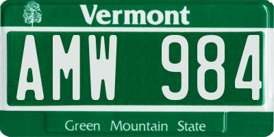 VT license plate AMW984