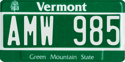 VT license plate AMW985
