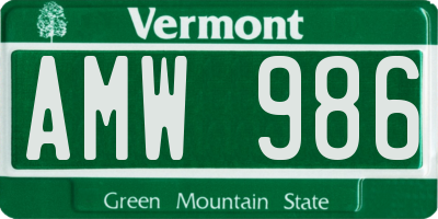 VT license plate AMW986