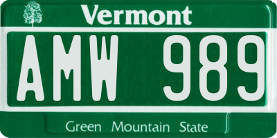VT license plate AMW989