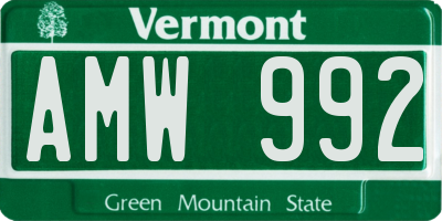 VT license plate AMW992