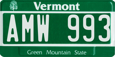 VT license plate AMW993