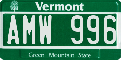 VT license plate AMW996
