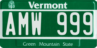 VT license plate AMW999