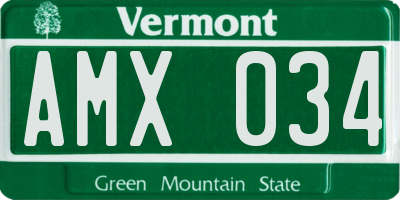 VT license plate AMX034