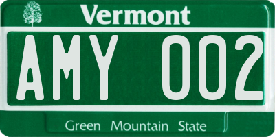 VT license plate AMY002
