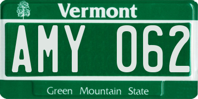 VT license plate AMY062