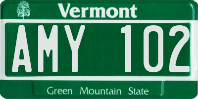 VT license plate AMY102