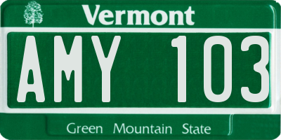 VT license plate AMY103