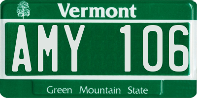 VT license plate AMY106