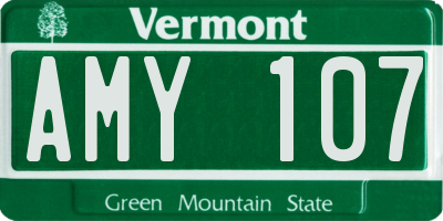 VT license plate AMY107