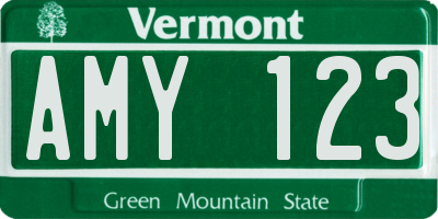 VT license plate AMY123