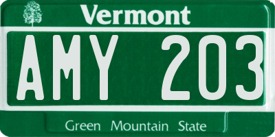 VT license plate AMY203