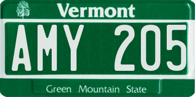 VT license plate AMY205