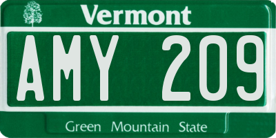 VT license plate AMY209