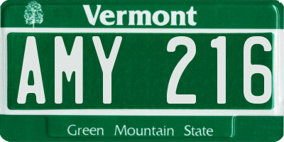 VT license plate AMY216