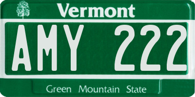 VT license plate AMY222