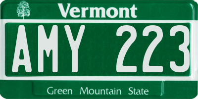 VT license plate AMY223