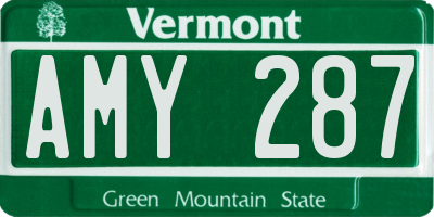 VT license plate AMY287
