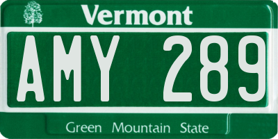 VT license plate AMY289