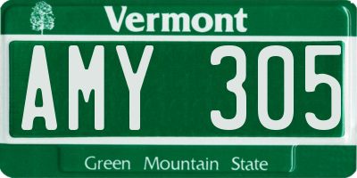 VT license plate AMY305