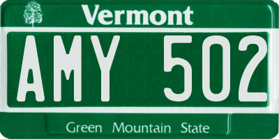 VT license plate AMY502