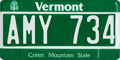 VT license plate AMY734