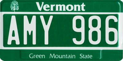 VT license plate AMY986