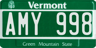VT license plate AMY998