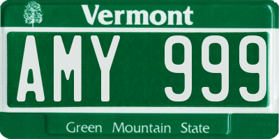 VT license plate AMY999
