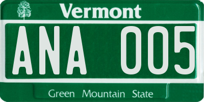 VT license plate ANA005