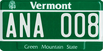 VT license plate ANA008