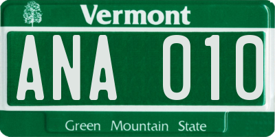 VT license plate ANA010