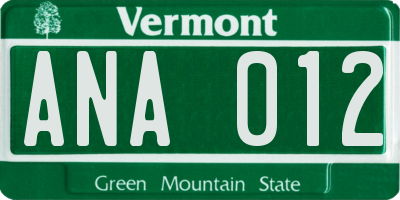 VT license plate ANA012