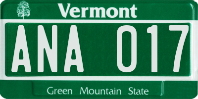 VT license plate ANA017