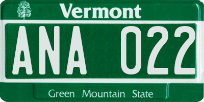 VT license plate ANA022