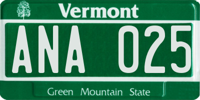 VT license plate ANA025