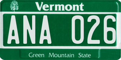 VT license plate ANA026
