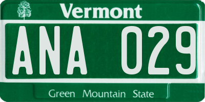 VT license plate ANA029