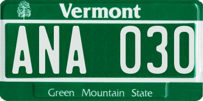VT license plate ANA030