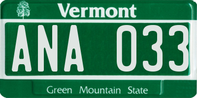 VT license plate ANA033