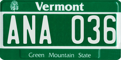 VT license plate ANA036