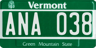 VT license plate ANA038