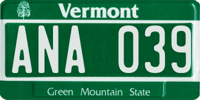 VT license plate ANA039