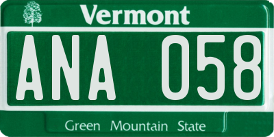 VT license plate ANA058
