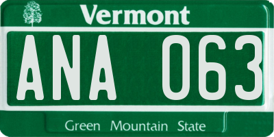 VT license plate ANA063