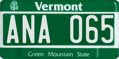 VT license plate ANA065