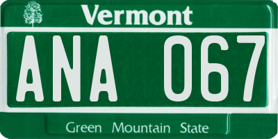 VT license plate ANA067