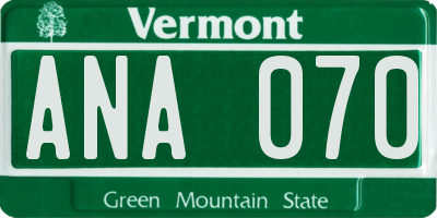VT license plate ANA070