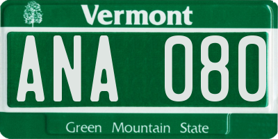 VT license plate ANA080